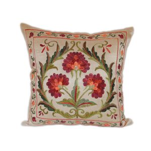 delicate hand embroidered cushion with floral design for sale in uk